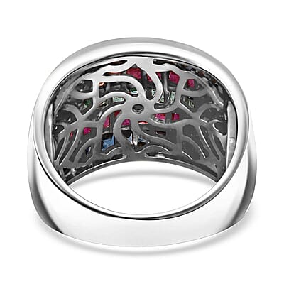 Multi Gemstone 3.20 ctw Prismatic Symphony Ring in Rhodium Over Sterling Silver (Size 10.0)