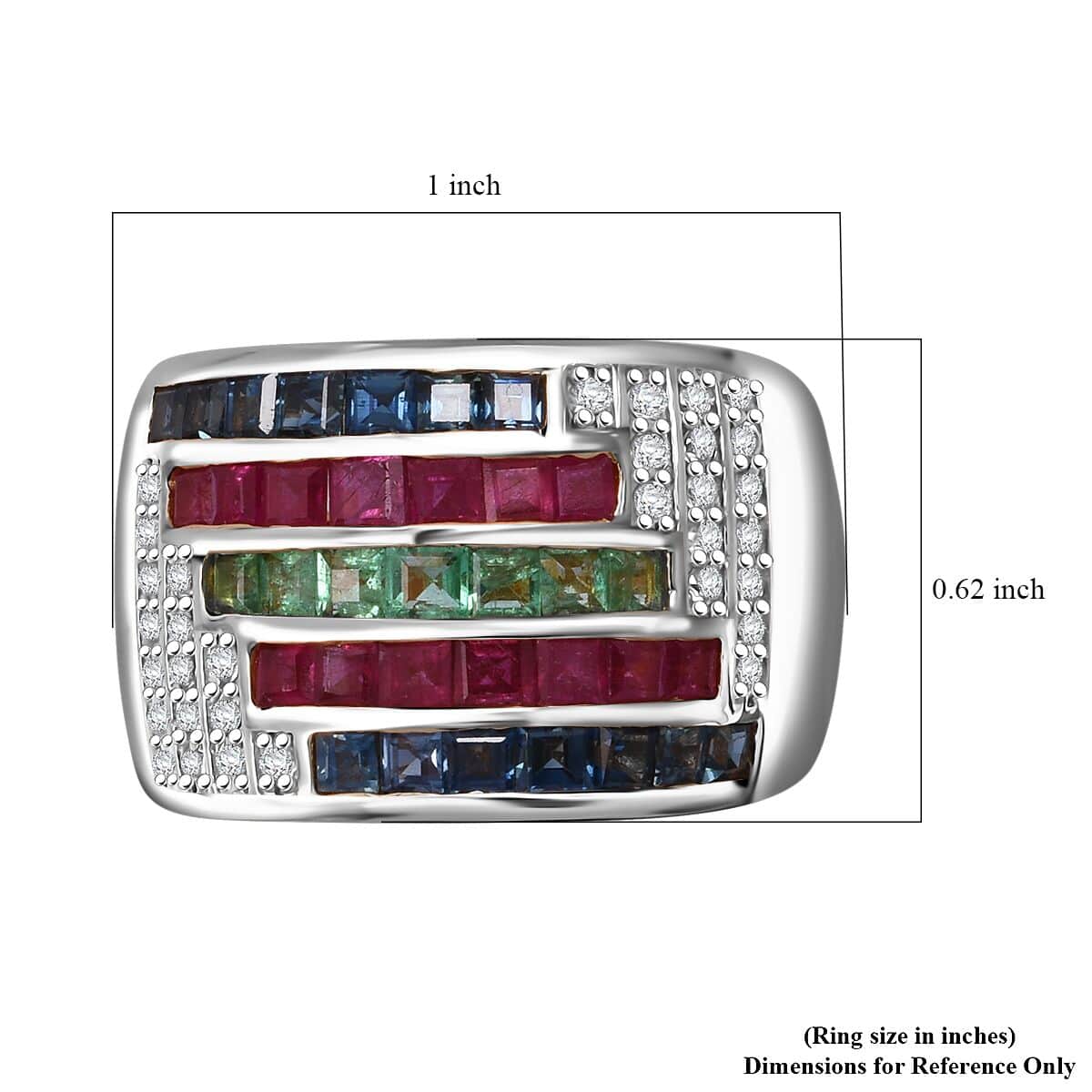 Multi Gemstone 3.20 ctw Ring in Rhodium Over Sterling Silver (Size 10.0) image number 5