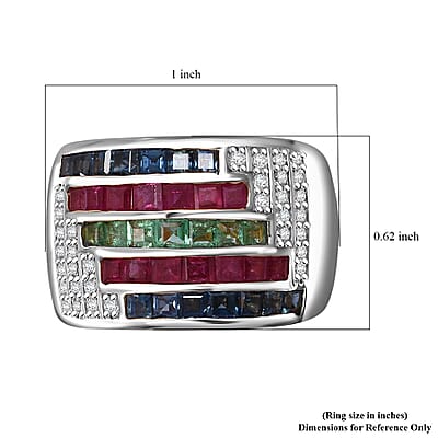 Multi Gemstone 3.20 ctw Prismatic Symphony Ring in Rhodium Over Sterling Silver (Size 10.0)