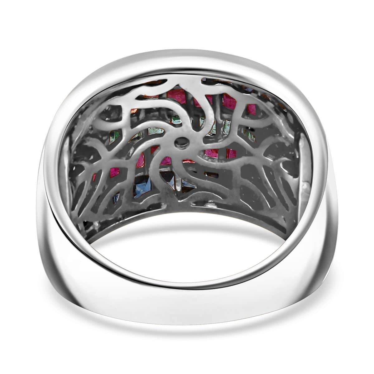 Multi Gemstone 3.20 ctw Prismatic Symphony Ring in Rhodium Over Sterling Silver (Size 6.0) image number 4