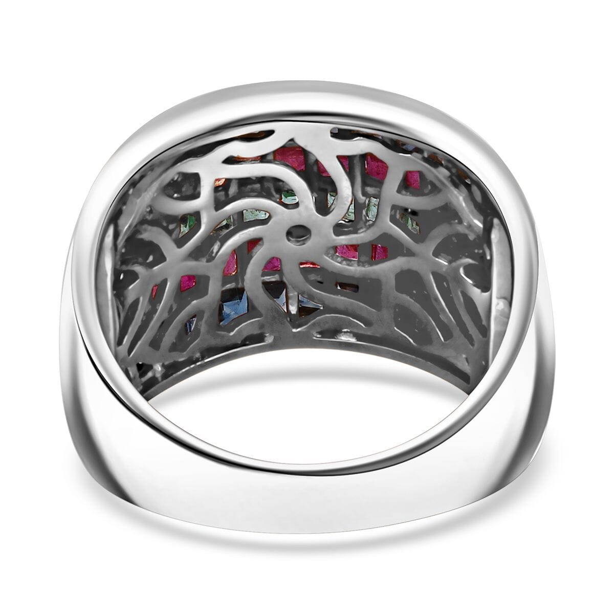 Multi Gemstone 3.20 ctw Prismatic Symphony Ring in Rhodium Over Sterling Silver (Size 8.0) image number 4