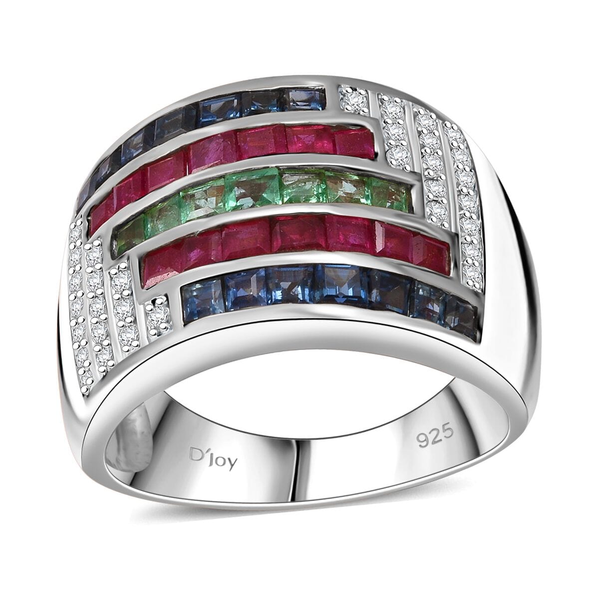 Multi Gemstone 3.20 ctw Prismatic Symphony Ring in Rhodium Over Sterling Silver (Size 9.0) image number 0