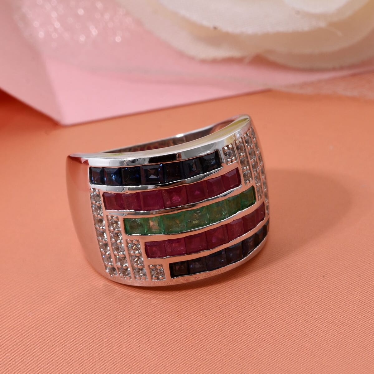 Multi Gemstone 3.20 ctw Prismatic Symphony Ring in Rhodium Over Sterling Silver (Size 9.0) image number 1