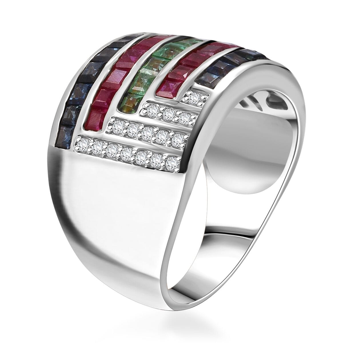 Multi Gemstone 3.20 ctw Prismatic Symphony Ring in Rhodium Over Sterling Silver (Size 9.0) image number 3