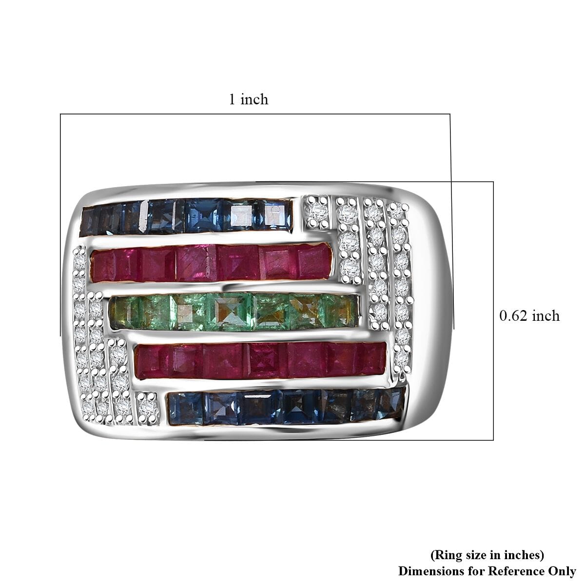 Multi Gemstone 3.20 ctw Prismatic Symphony Ring in Rhodium Over Sterling Silver (Size 9.0) image number 5