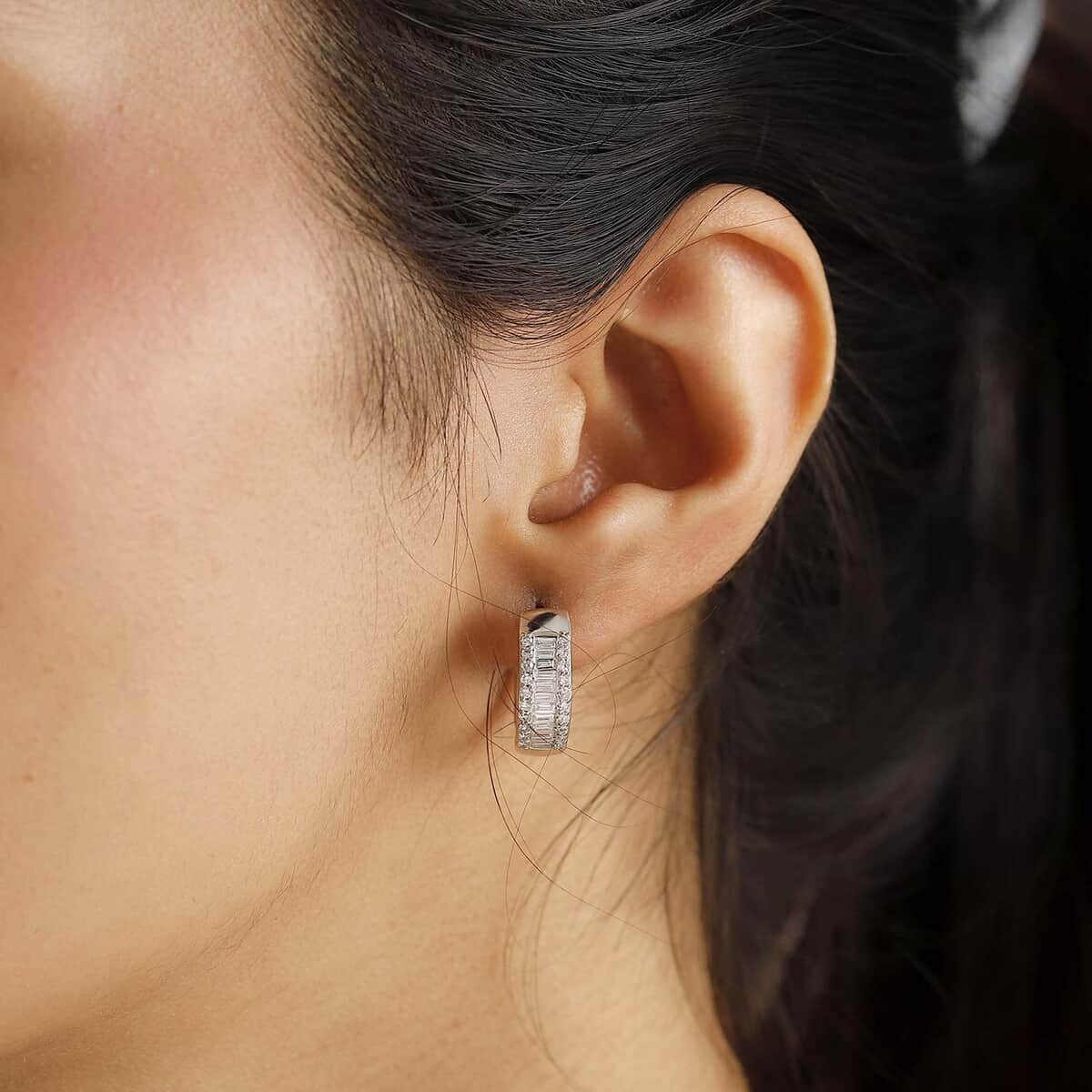 Luxuriant Lab Grown Diamond SI 1.00 ctw Hoop Earrings in Rhodium Over Sterling Silver image number 2