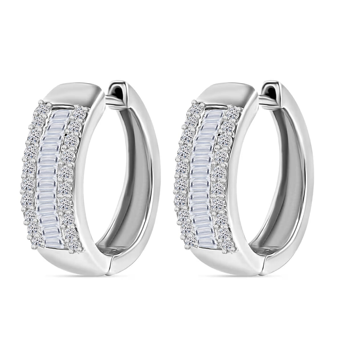 Luxuriant Lab Grown Diamond SI 1.00 ctw Hoop Earrings in Rhodium Over Sterling Silver image number 9
