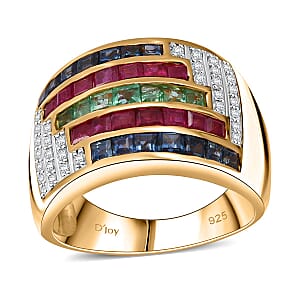 Multi Gemstone 3.20 ctw Prismatic Symphony Ring in Vermeil Yellow Gold Over Sterling Silver (Size 6.0)