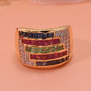 Multi Gemstone 3.20 ctw Prismatic Symphony Ring in Vermeil Yellow Gold Over Sterling Silver (Size 6.0)