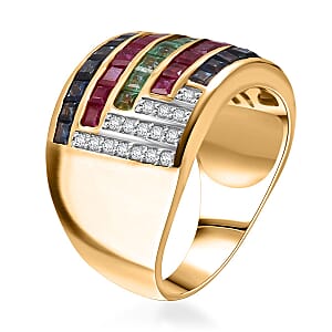 Multi Gemstone 3.20 ctw Prismatic Symphony Ring in Vermeil Yellow Gold Over Sterling Silver (Size 6.0)