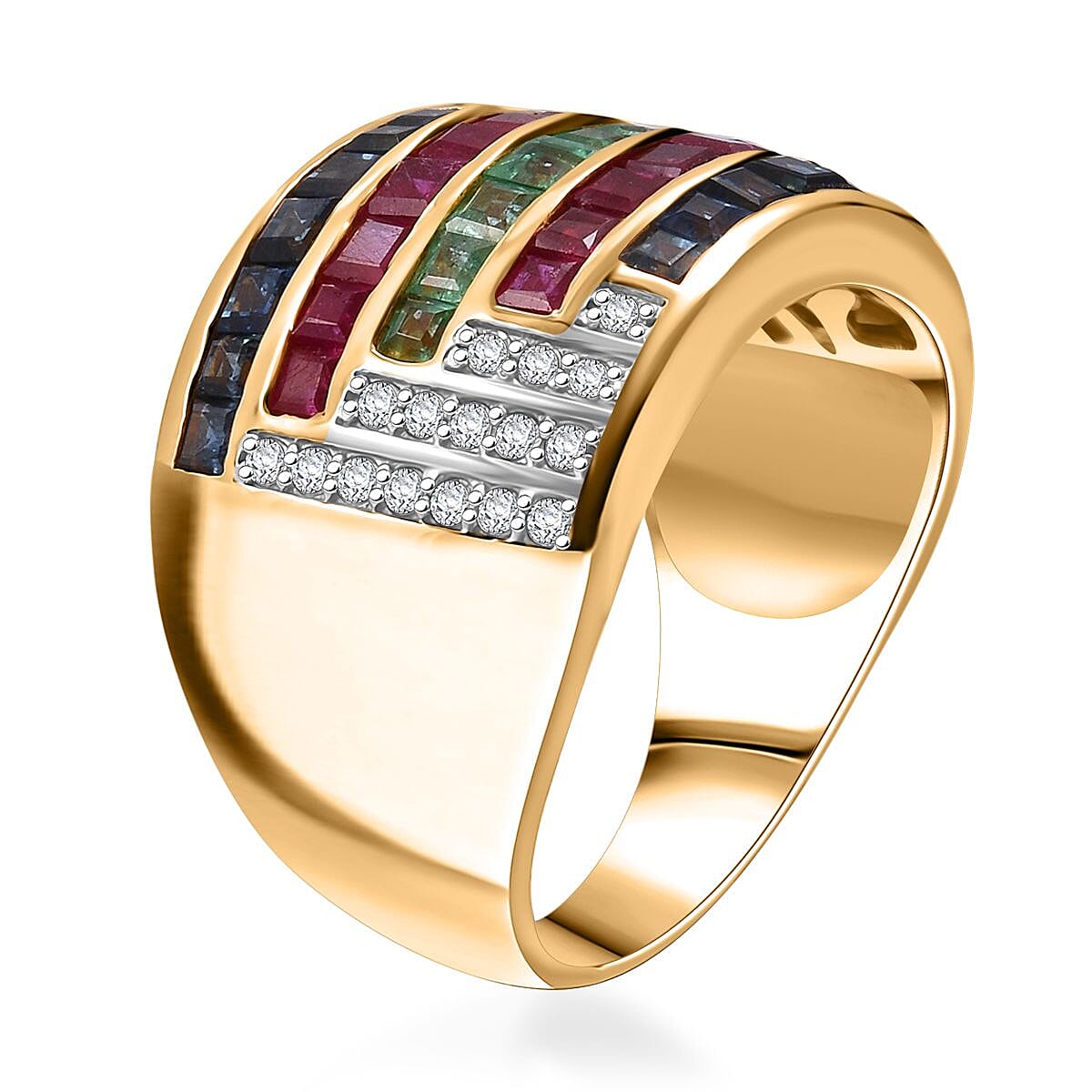Multi Gemstone 3.20 ctw Prismatic Symphony Ring in Vermeil Yellow Gold Over Sterling Silver (Size 8.0) image number 3