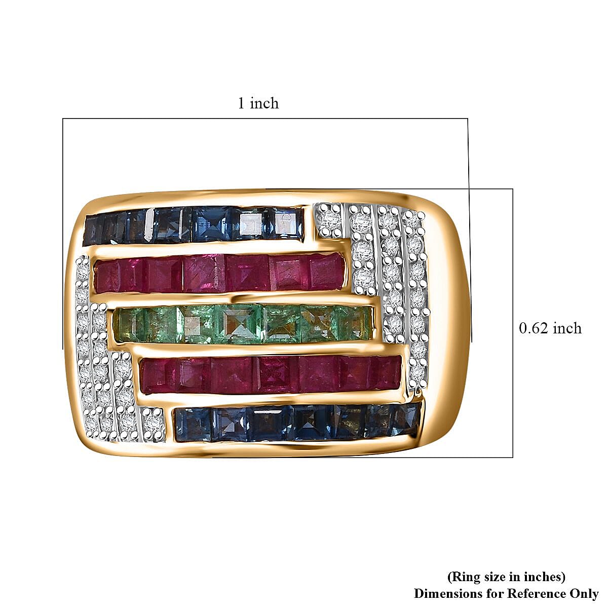 Multi Gemstone 3.20 ctw Prismatic Symphony Ring in Vermeil Yellow Gold Over Sterling Silver (Size 8.0) image number 5