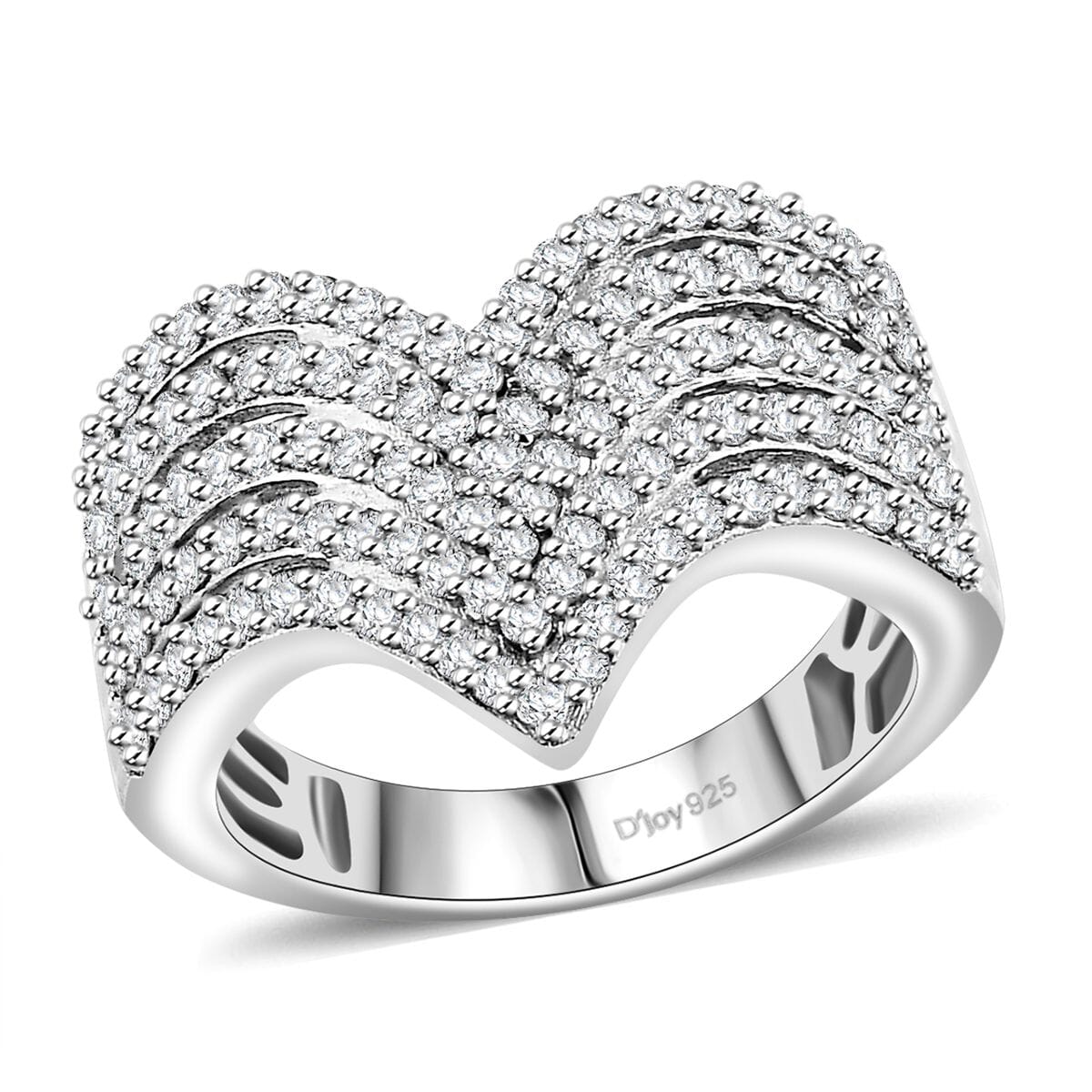 White Diamond 1.00 ctw Chevron Ring in Rhodium Over Sterling Silver (Size 10.0) image number 0