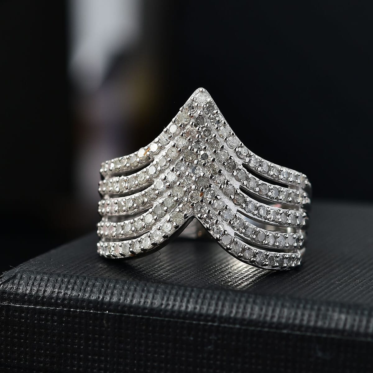 White Diamond 1.00 ctw Chevron Ring in Rhodium Over Sterling Silver (Size 10.0) image number 1