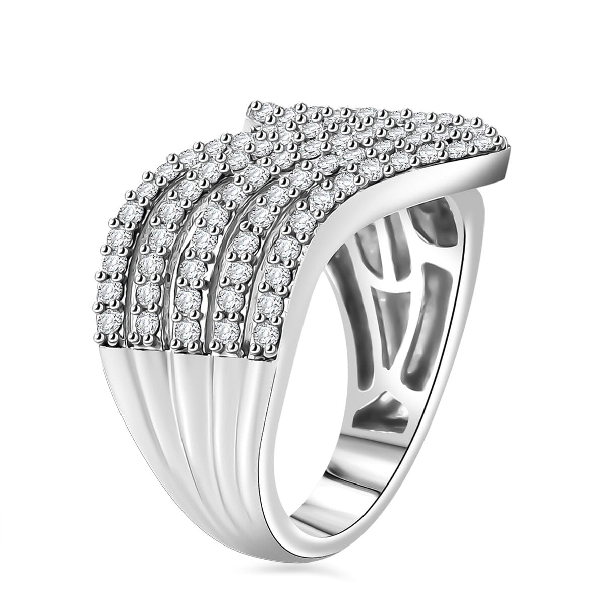 White Diamond 1.00 ctw Chevron Ring in Rhodium Over Sterling Silver (Size 10.0) image number 3