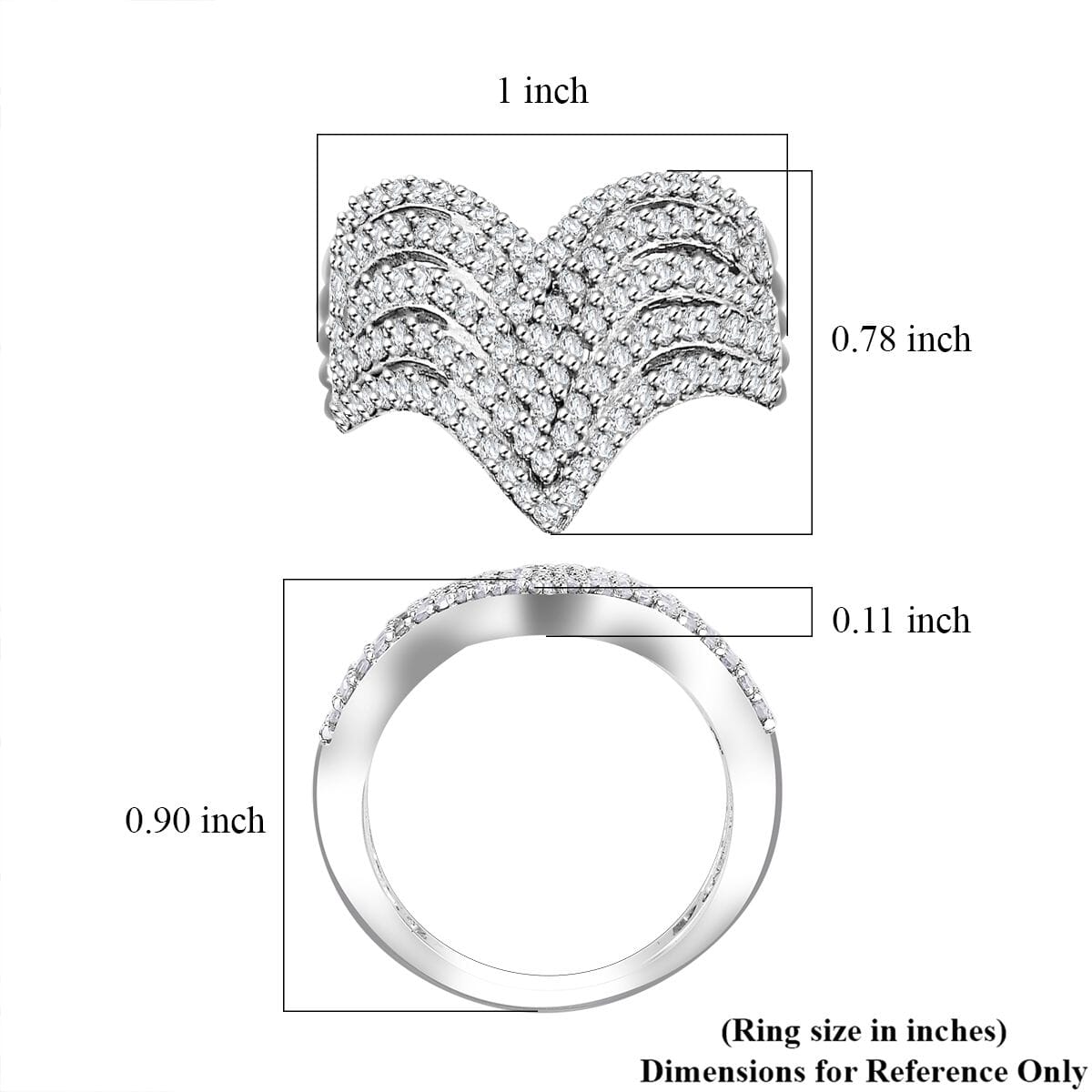 White Diamond 1.00 ctw Chevron Ring in Rhodium Over Sterling Silver (Size 10.0) image number 5