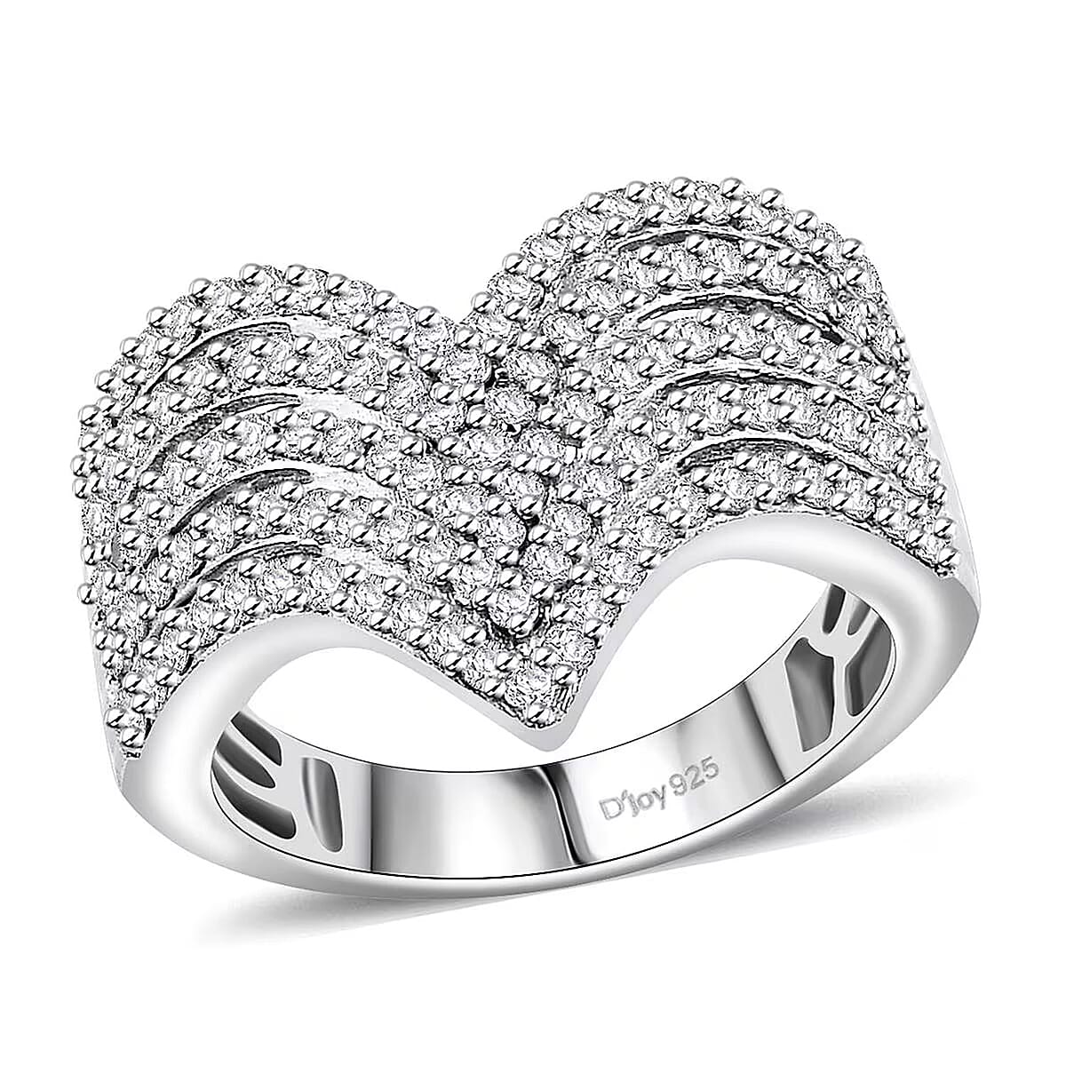 D'Joy White Diamond 1.00 ctw Chevron Ring in Rhodium Over Sterling Silver (Size 6.0) image number 0