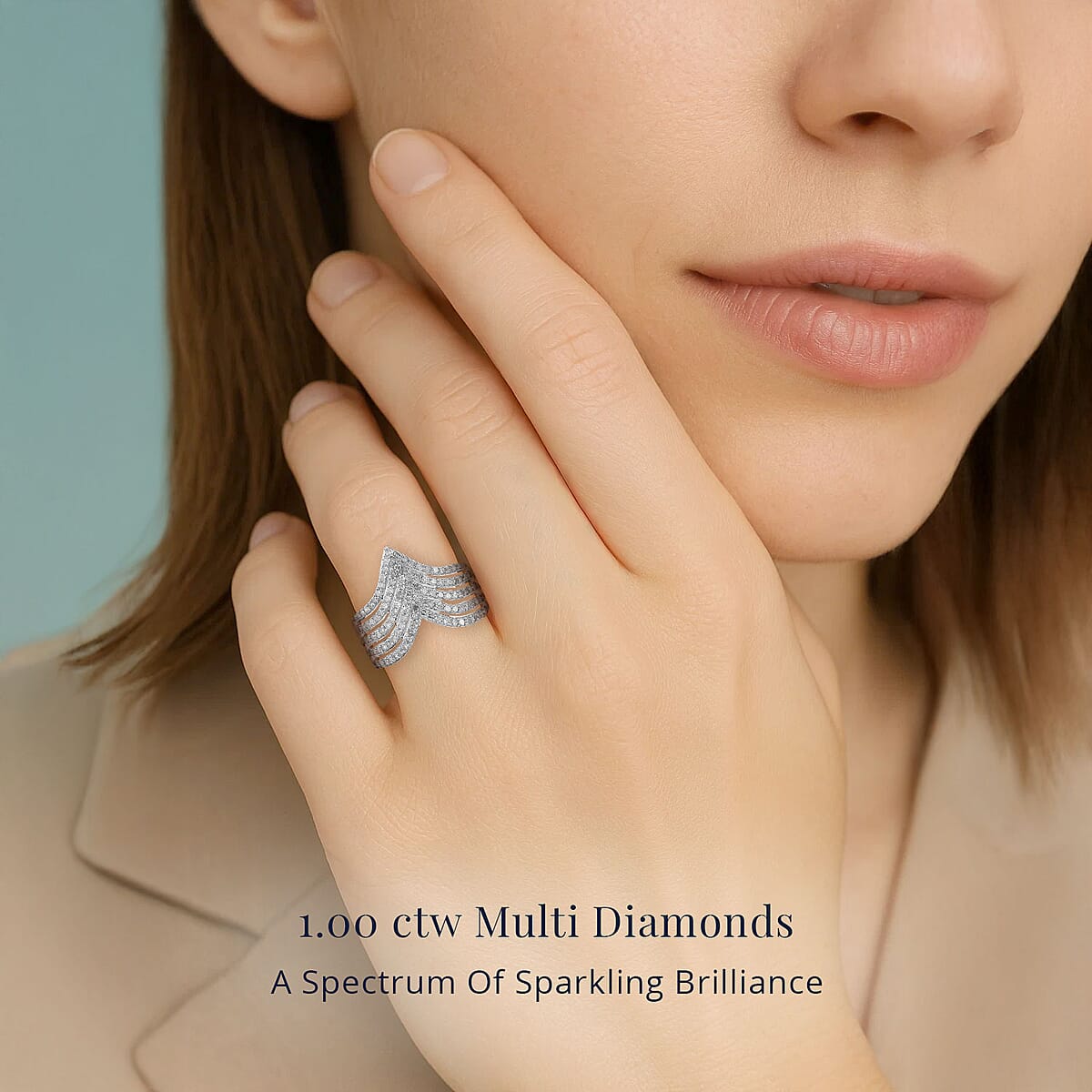 D'Joy White Diamond 1.00 ctw Chevron Ring in Rhodium Over Sterling Silver (Size 6.0) image number 1