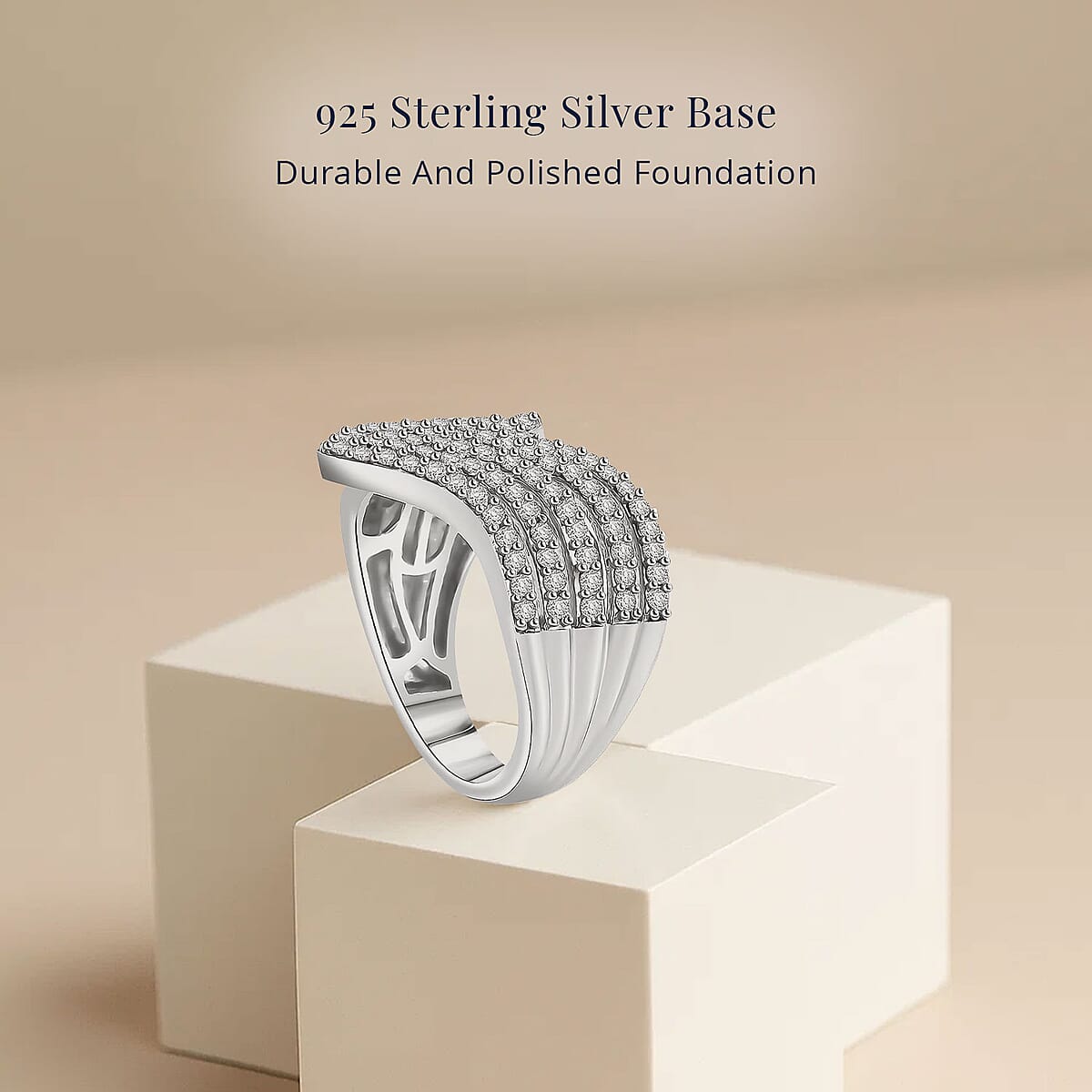 D'Joy White Diamond 1.00 ctw Chevron Ring in Rhodium Over Sterling Silver (Size 6.0) image number 2