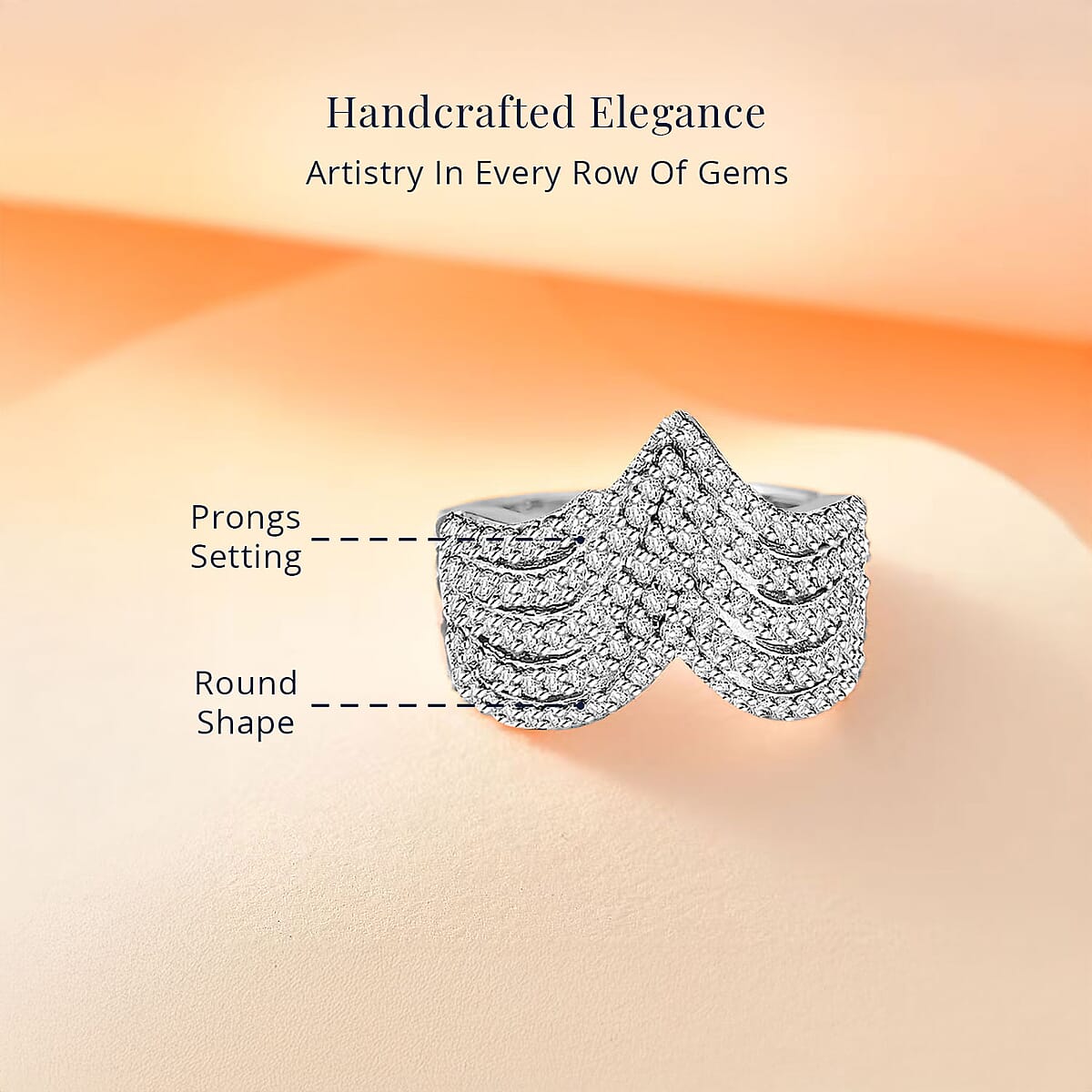 D'Joy White Diamond 1.00 ctw Chevron Ring in Rhodium Over Sterling Silver (Size 6.0) image number 3