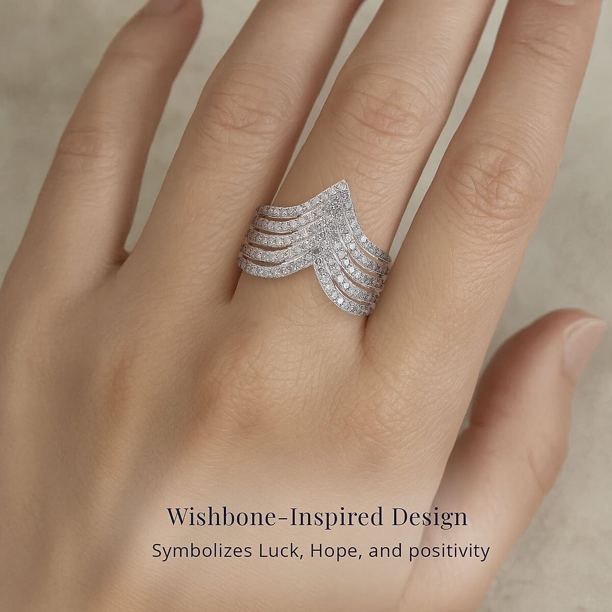 D'Joy White Diamond 1.00 ctw Chevron Ring in Rhodium Over Sterling Silver (Size 6.0) image number 4