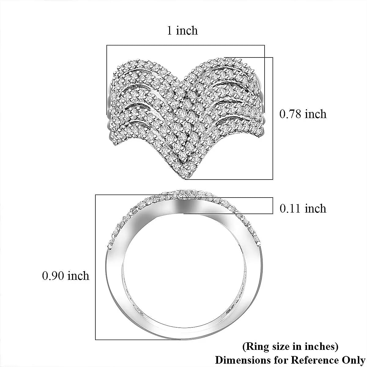 D'Joy White Diamond 1.00 ctw Chevron Ring in Rhodium Over Sterling Silver (Size 6.0) image number 5