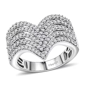 D'Joy White Diamond 1.00 ctw Chevron Ring in Rhodium Over Sterling Silver (Size 9.0)