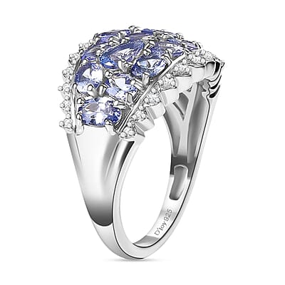 D'Joy Tanzanite and White Zircon 3.25 ctw Tiara Ring in Rhodium Over Sterling Silver (Size 10.0)