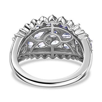 D'Joy Tanzanite and White Zircon 3.25 ctw Tiara Ring in Rhodium Over Sterling Silver (Size 10.0)