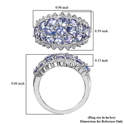 D'Joy Tanzanite and White Zircon 3.25 ctw Tiara Ring in Rhodium Over Sterling Silver (Size 10.0)