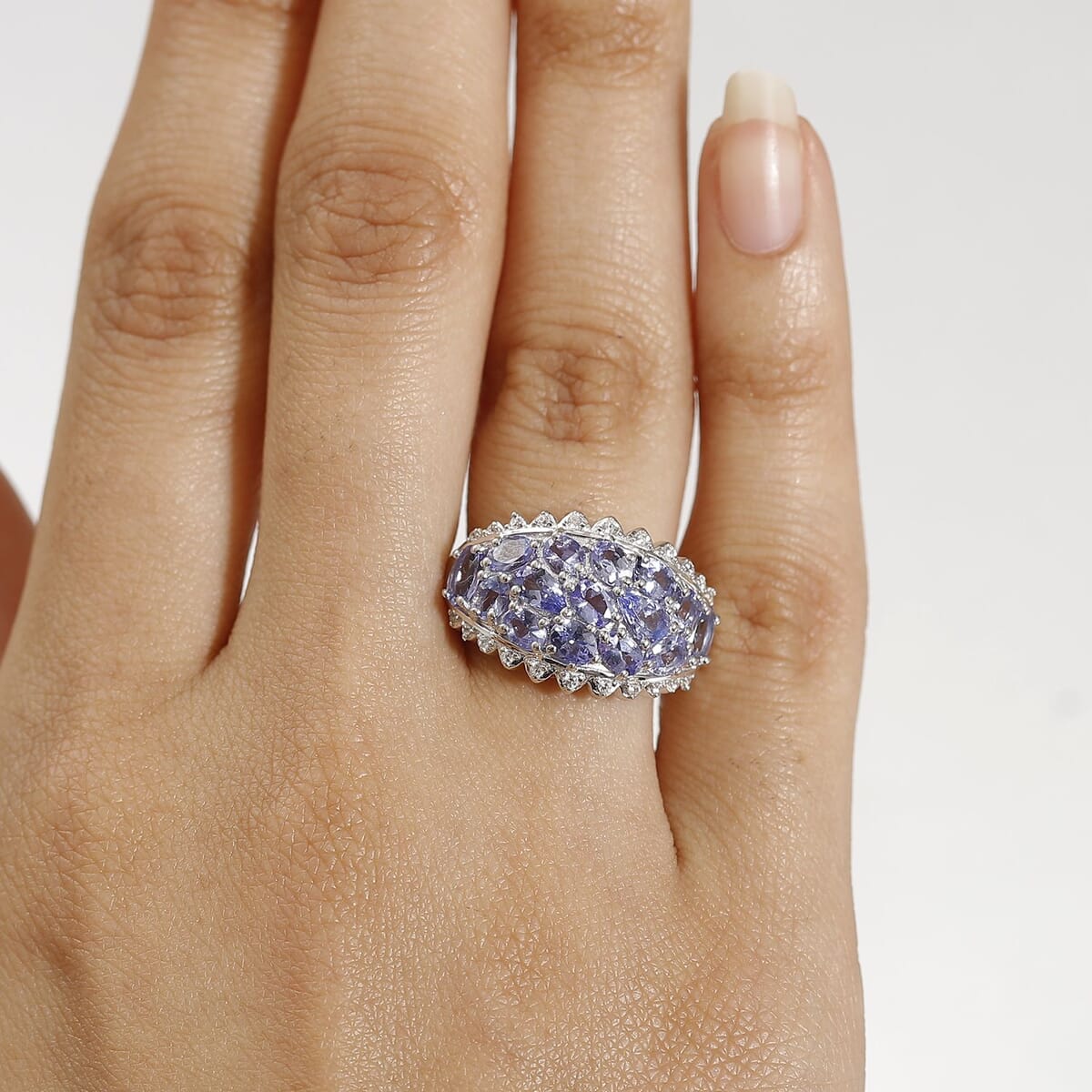 Tanzanite and White Zircon 3.25 ctw Tiara Ring in Rhodium Over Sterling Silver (Size 5.0) image number 2