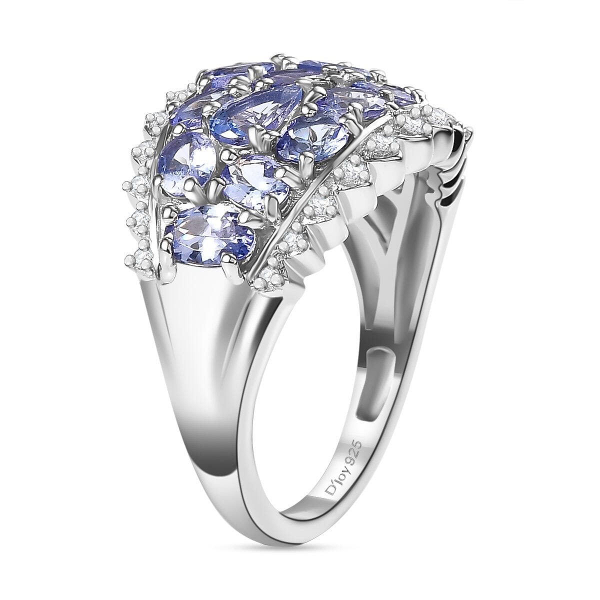 Tanzanite and White Zircon 3.25 ctw Tiara Ring in Rhodium Over Sterling Silver (Size 5.0) image number 3