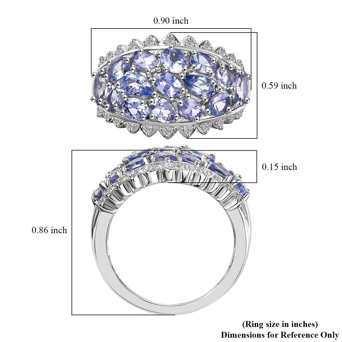 Tanzanite and White Zircon 3.25 ctw Tiara Ring in Rhodium Over Sterling Silver (Size 5.0) image number 5