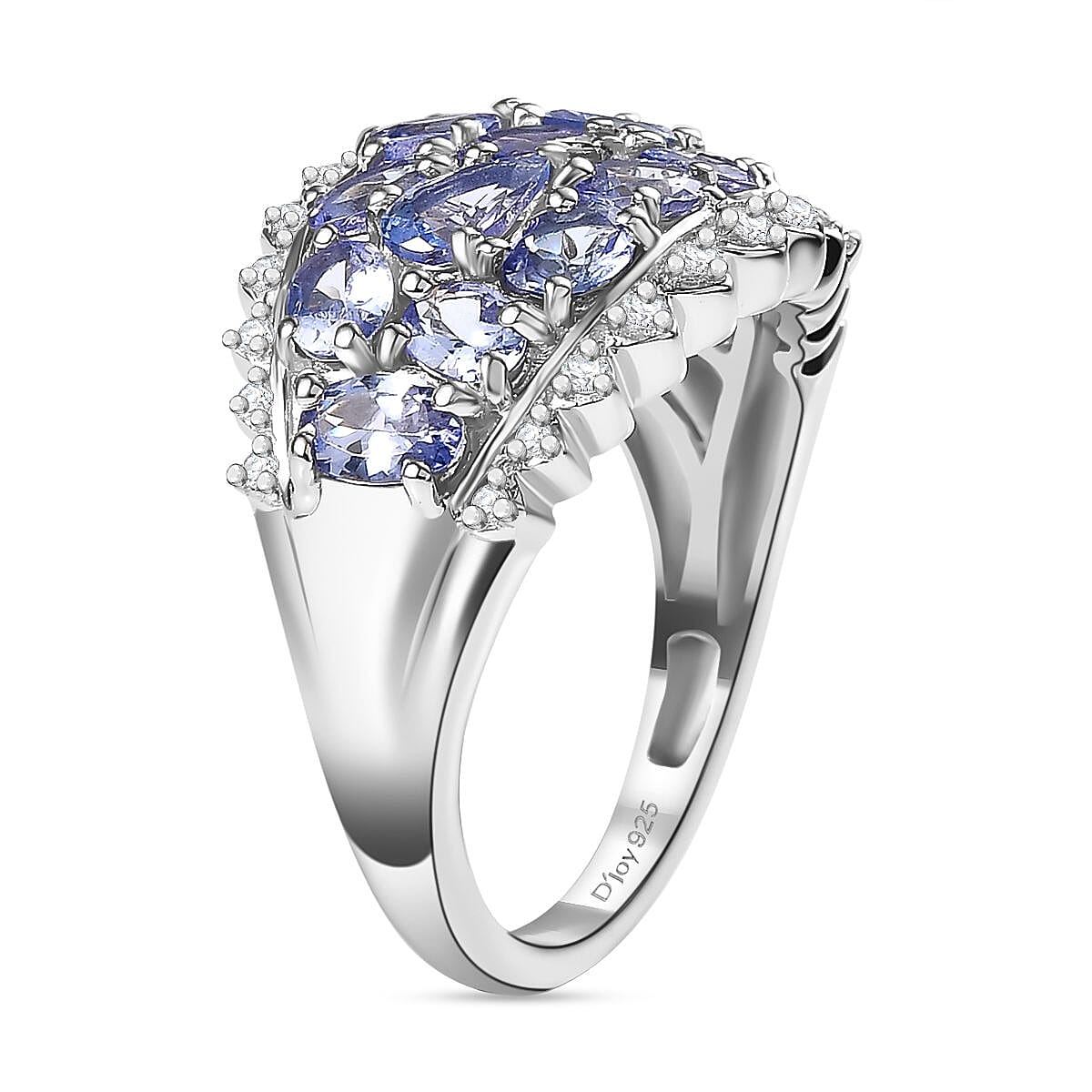 D'Joy Tanzanite and White Zircon 3.25 ctw Tiara Ring in Rhodium Over Sterling Silver (Size 8.0)