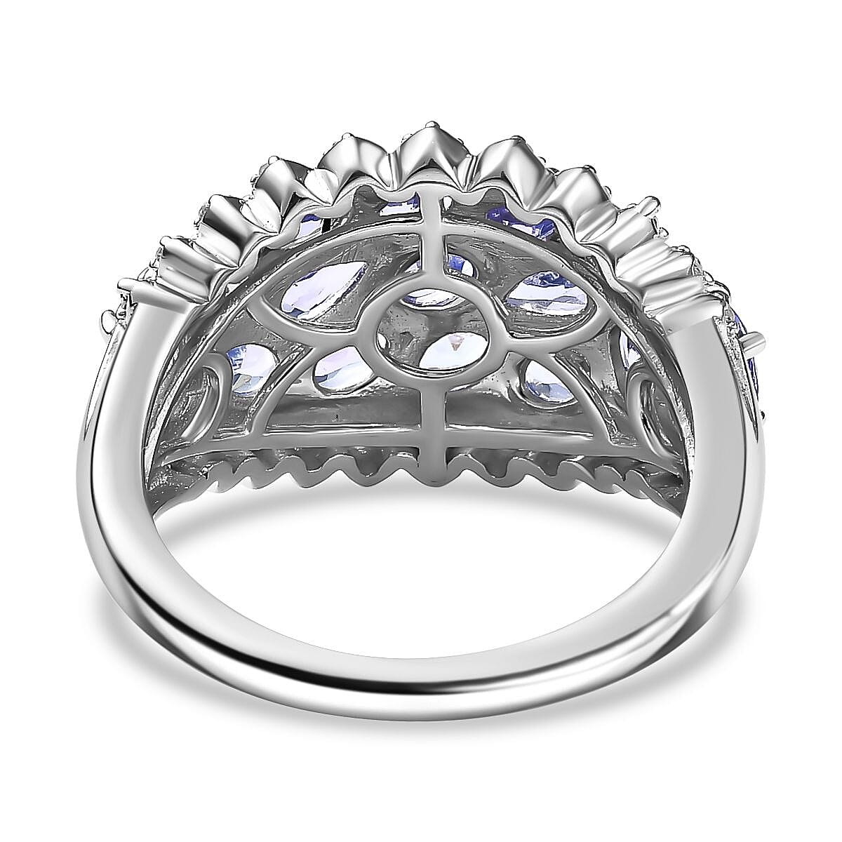 D'Joy Tanzanite and White Zircon 3.25 ctw Tiara Ring in Rhodium Over Sterling Silver (Size 8.0)