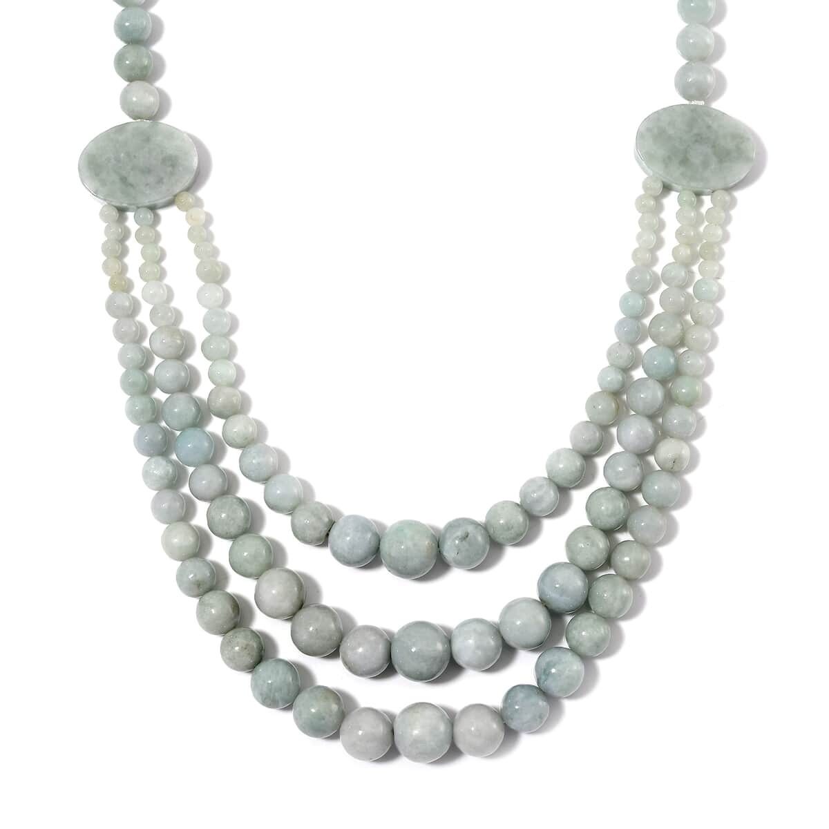 Natural Jade 620.00 ctw Beaded 3 Row Necklace in Rhodium Over Sterling Silver 18 Inches image number 0