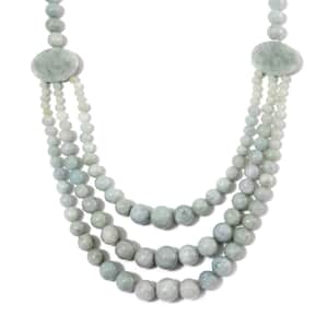 Natural Jade 620.00 ctw Beaded 3 Row Necklace in Rhodium Over Sterling Silver 18 Inches