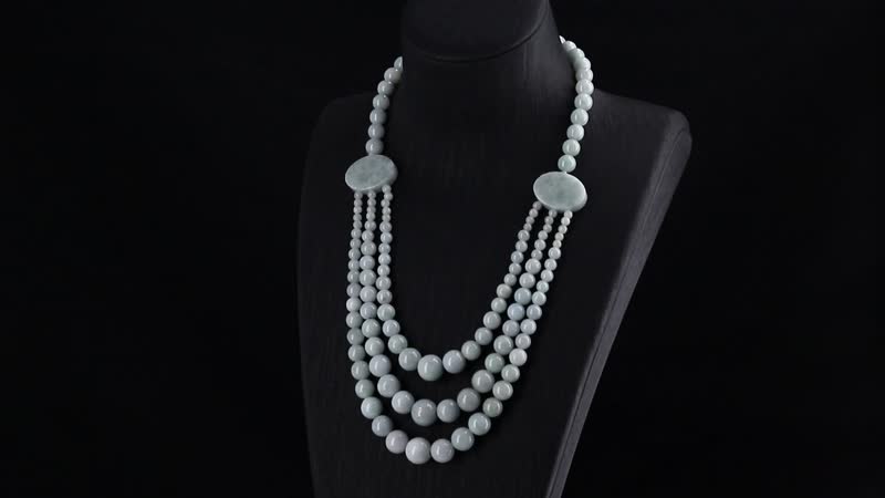 Natural Jade 620.00 ctw Beaded 3 Row Necklace in Rhodium Over Sterling Silver 18 Inches