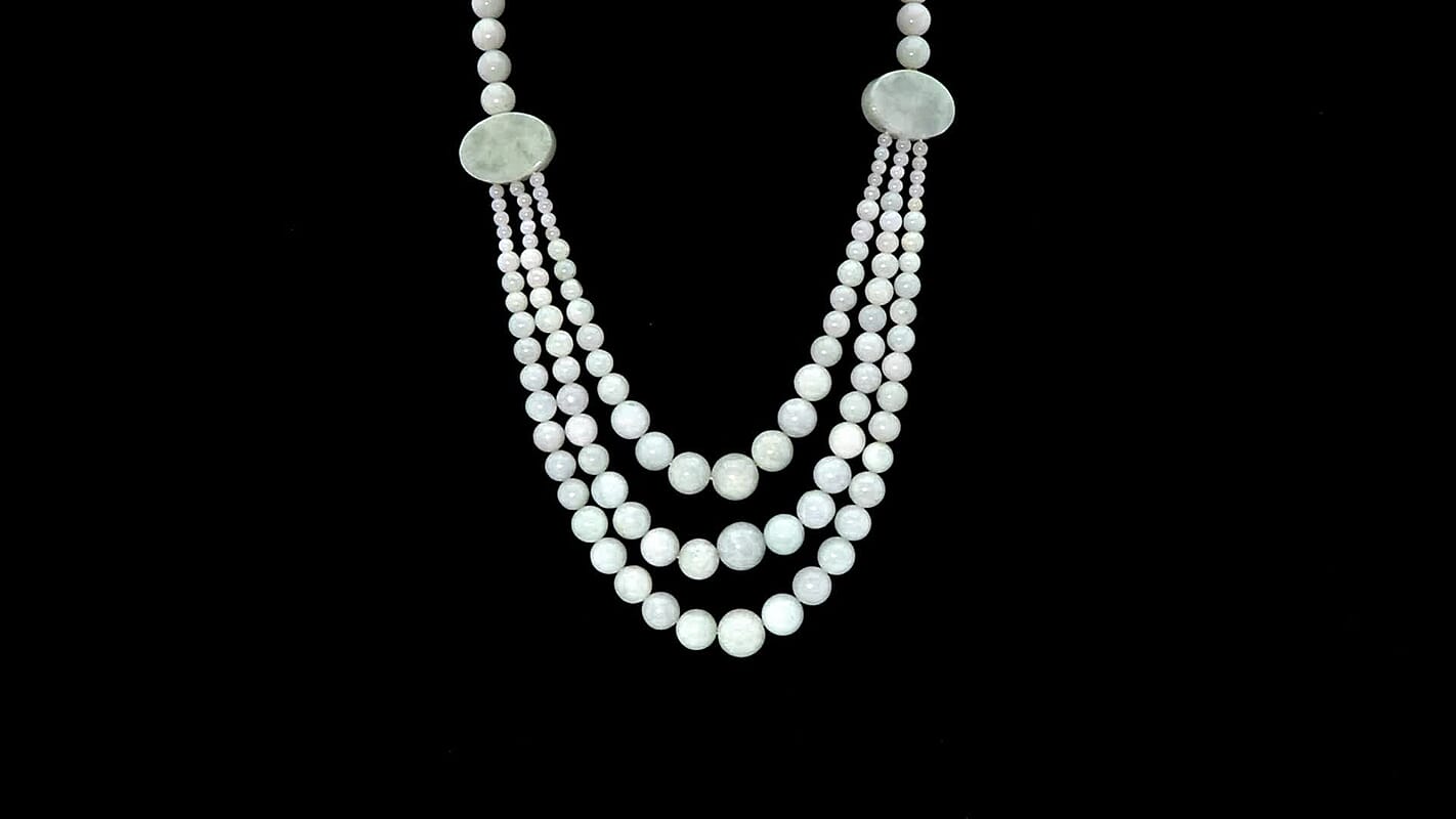 Natural Jade 620.00 ctw Beaded 3 Row Necklace in Rhodium Over Sterling Silver 18 Inches