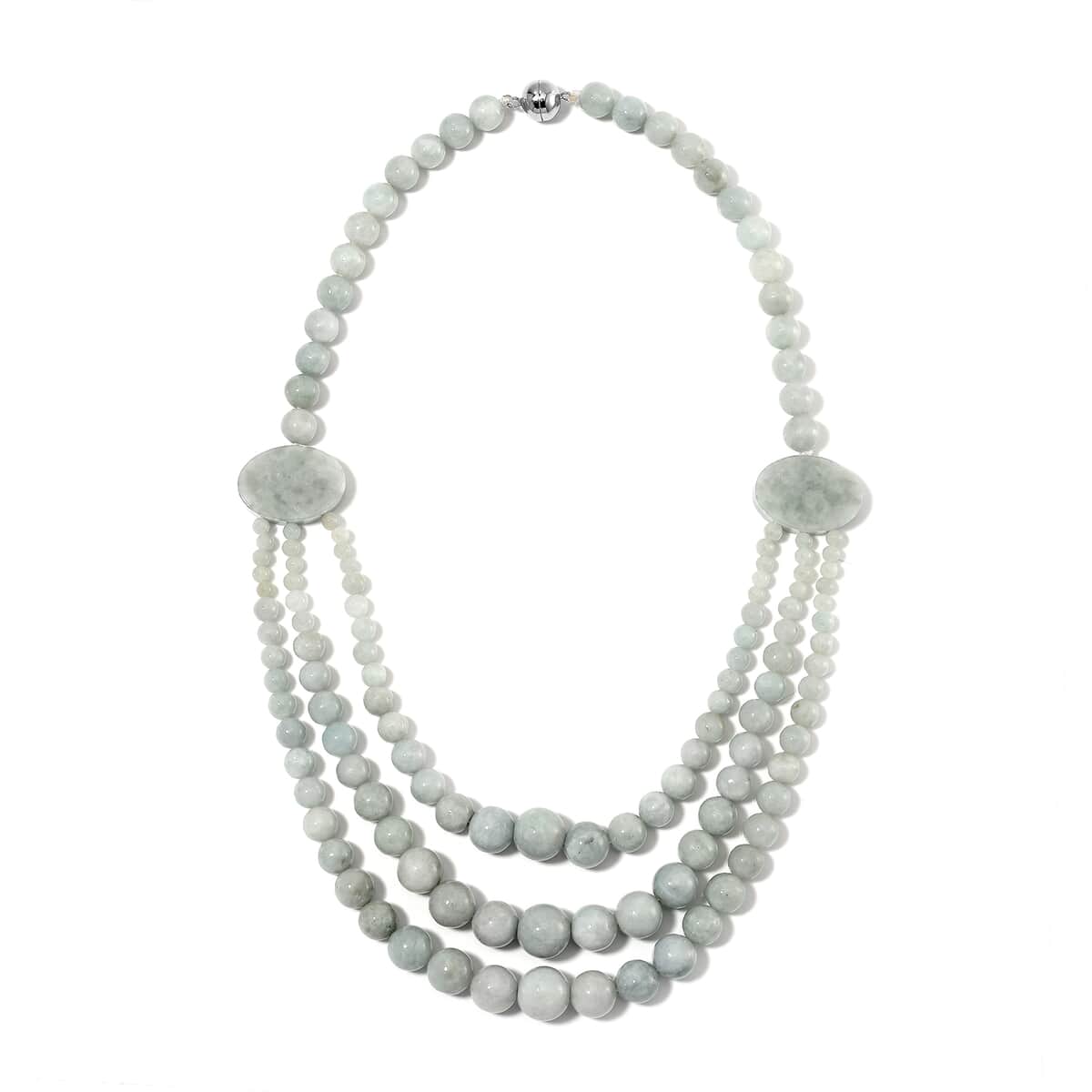 Natural Jade 620.00 ctw Beaded 3 Row Necklace in Rhodium Over Sterling Silver 18 Inches image number 2