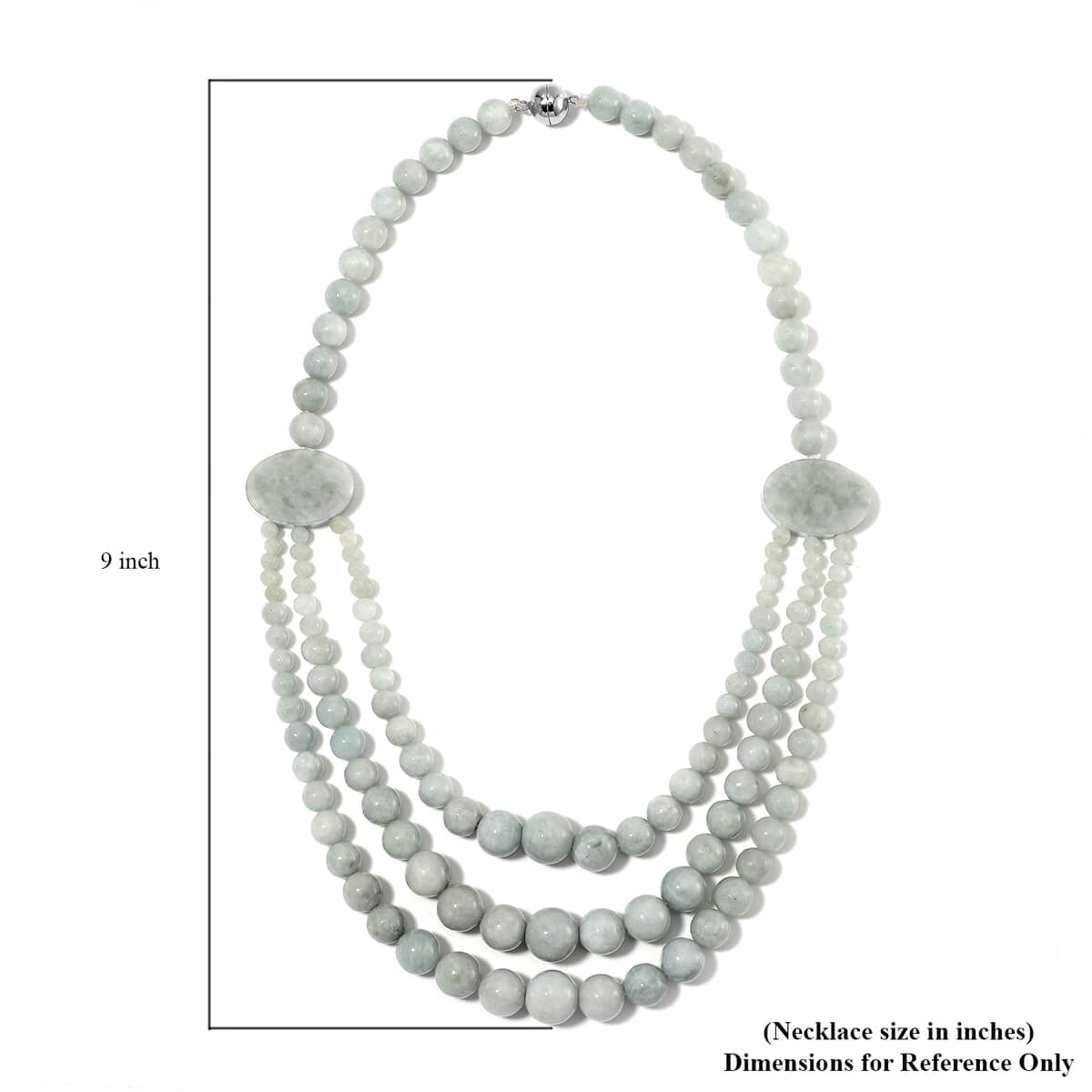 Natural Jade 620.00 ctw Beaded 3 Row Necklace in Rhodium Over Sterling Silver 18 Inches image number 4