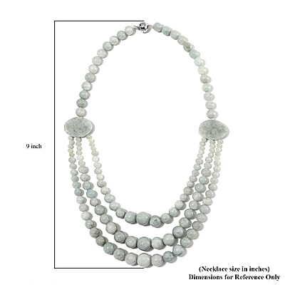 Natural Jade 620.00 ctw Beaded 3 Row Necklace in Rhodium Over Sterling Silver 18 Inches