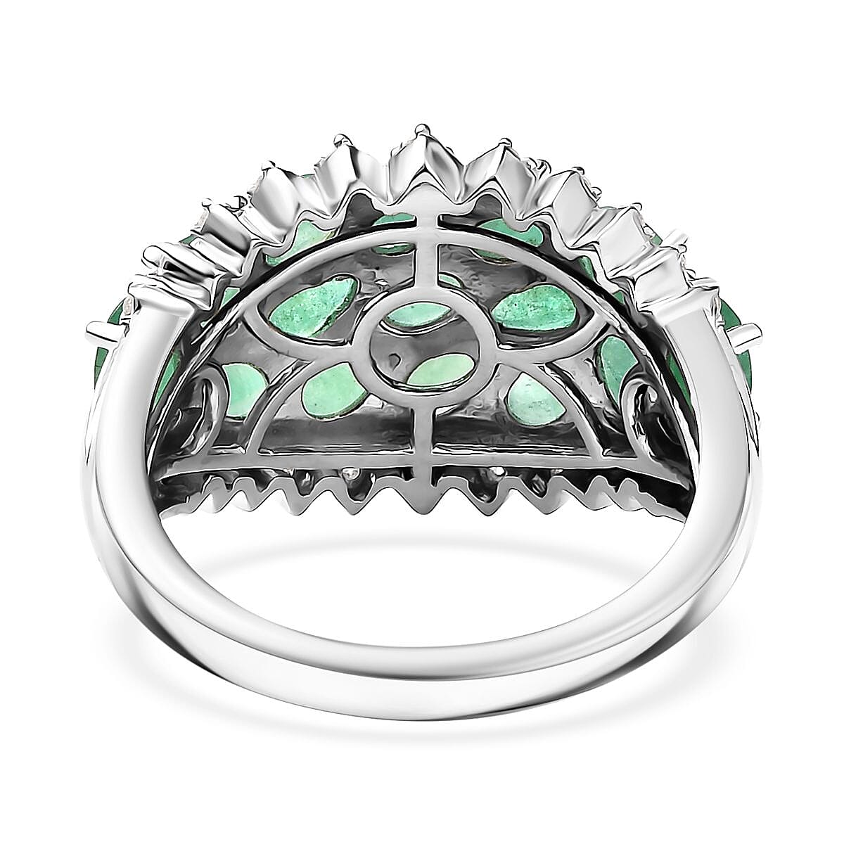 D'Joy Brazilian Emerald and White Zircon Tiara Ring 3.50 ctw in Rhodium Over Sterling Silver (Size 10.0) image number 4