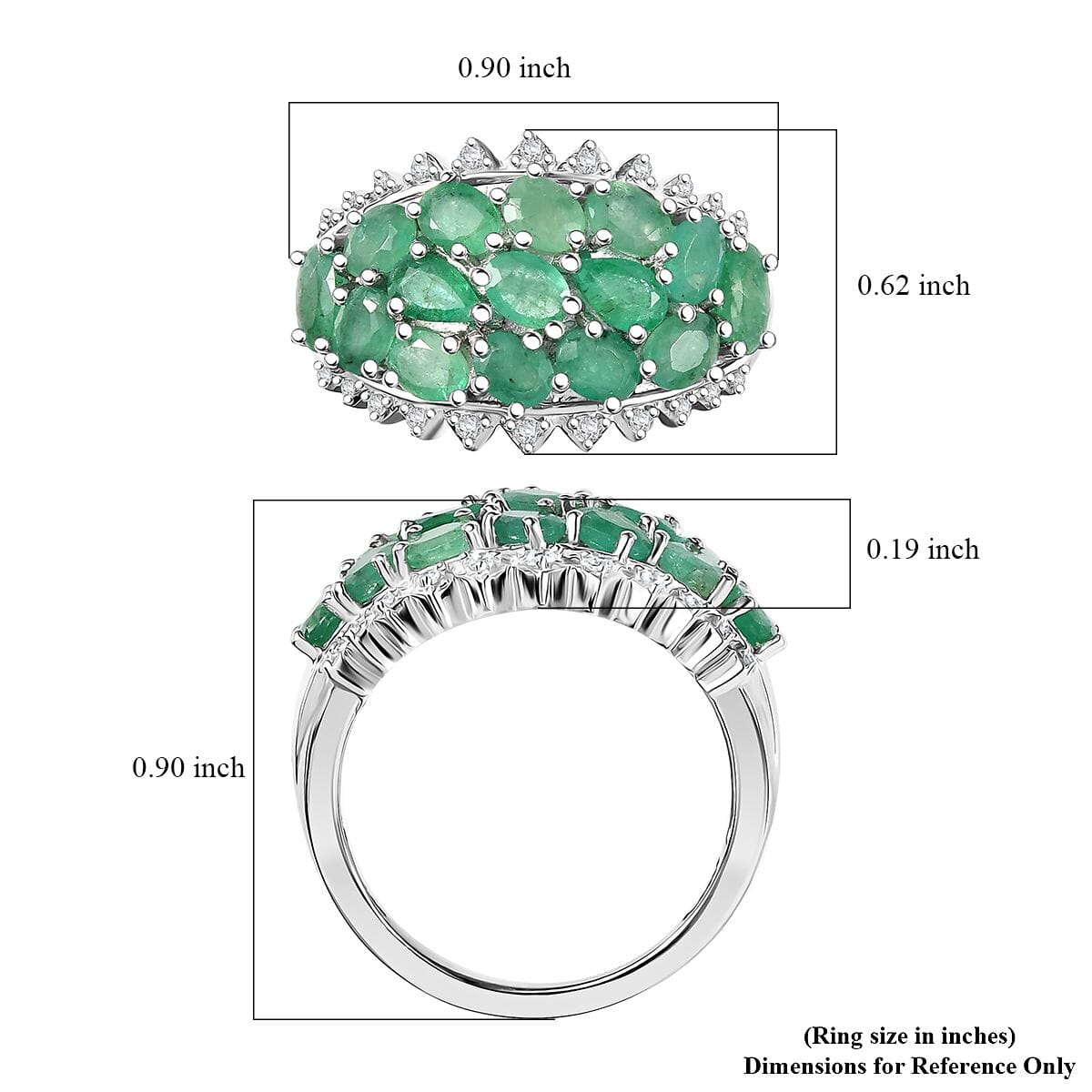 Brazilian Emerald and White Zircon Tiara Ring 3.50 ctw in Rhodium Over Sterling Silver (Size 6.0) image number 5