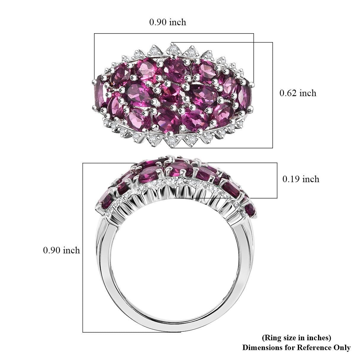 Radiant Ember Garnet and White Zircon 4.30 ctw Tiara Ring in Rhodium Over Sterling Silver (Size 6.0) image number 5