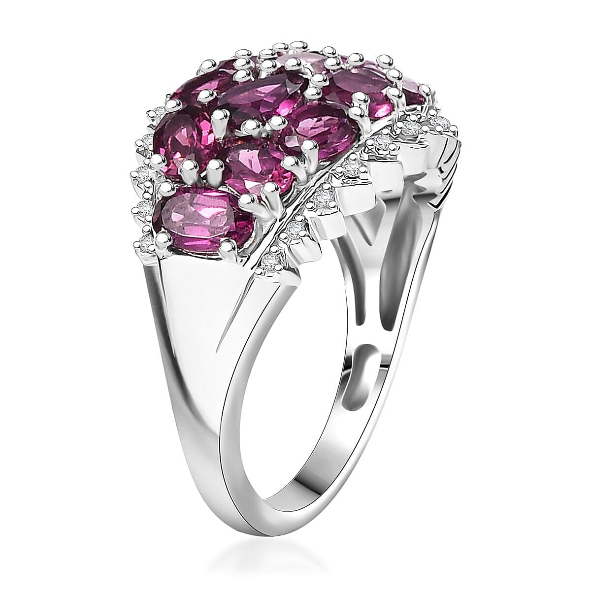 D'Joy Radiant Ember Garnet and White Zircon 4.30 ctw Tiara Ring in Rhodium Over Sterling Silver (Size 8.0)