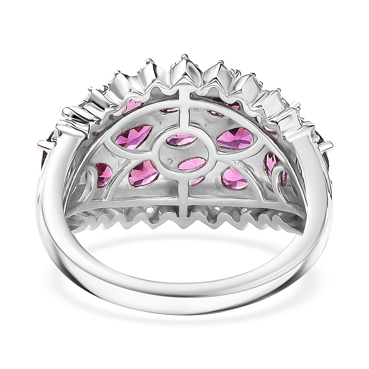 D'Joy Radiant Ember Garnet and White Zircon 4.30 ctw Tiara Ring in Rhodium Over Sterling Silver (Size 8.0)