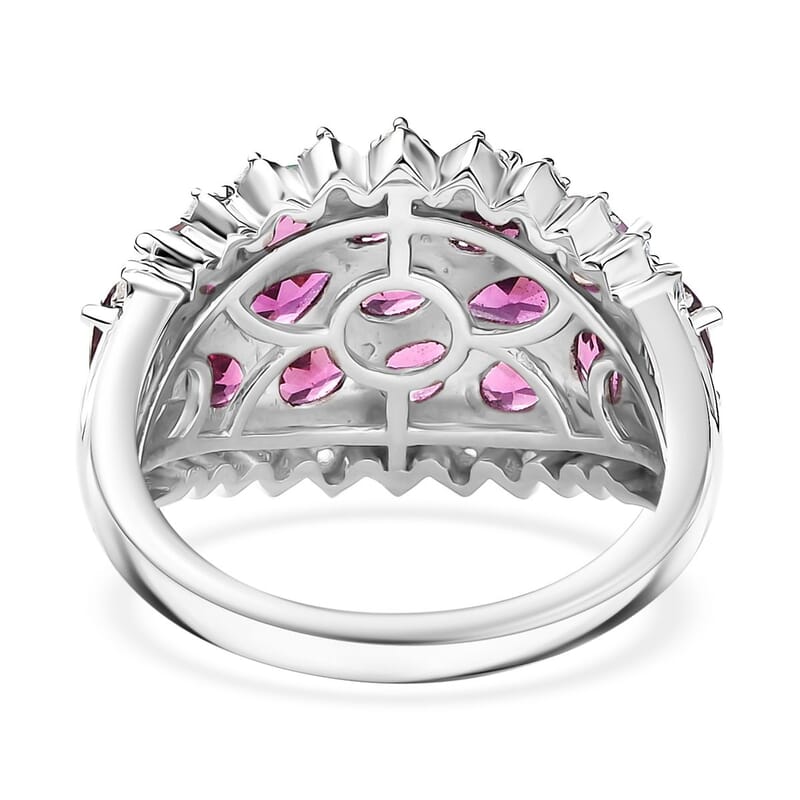 D'Joy Radiant Ember Garnet and White Zircon 4.30 ctw Tiara Ring in Rhodium Over Sterling Silver (Size 8.0)