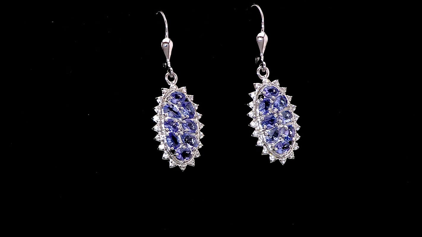 TLV Tanzanite, White Zircon Lever Back Earrings in Rhodium Over Sterling Silver 2.60 ctw
