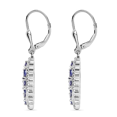 D'Joy Tanzanite and White Zircon Tiara 3.75 ctw Lever Back Earrings in Rhodium Over Sterling Silver 